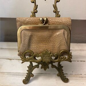 HOBO Beige Snakeskin Textured Frame Clutch